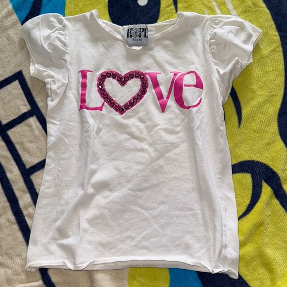 White Short Sleeve Tee with Pink Love Design - Picture 1 of 3